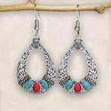 Blue and red water drop dangle earrings