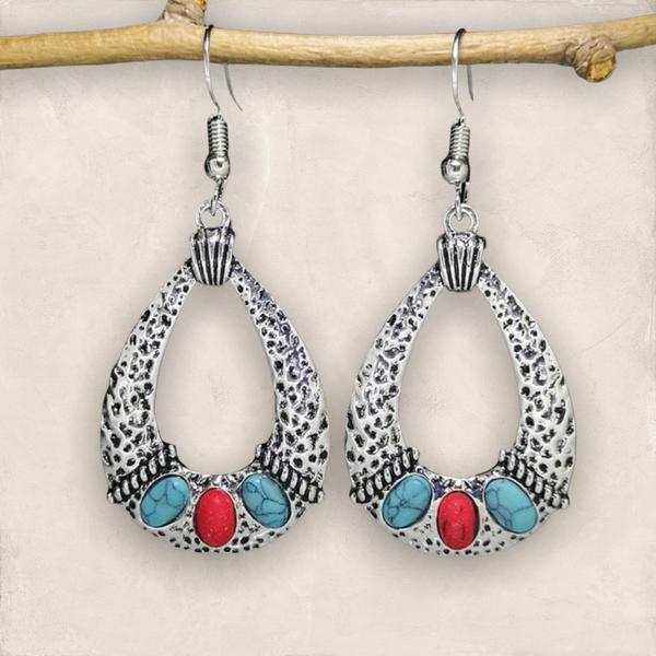 Blue and red water drop dangle earrings