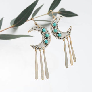 Turquoise inspired moon decor drop earrings