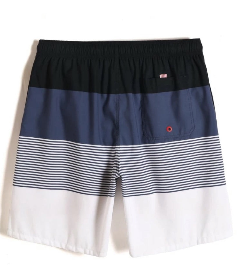 Men’s Colorblock Striped Print Drawstring Waist Swim Trunks - Christina’s unique boutique LLC