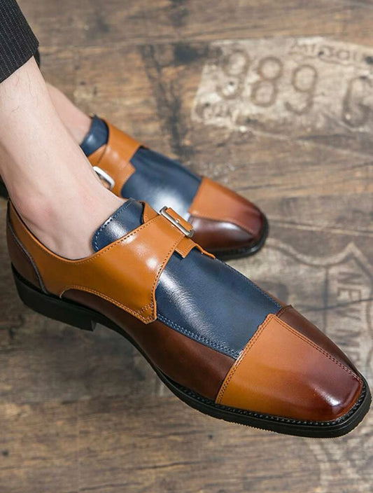 Men’s colorblock buckle decor monk strap shoes