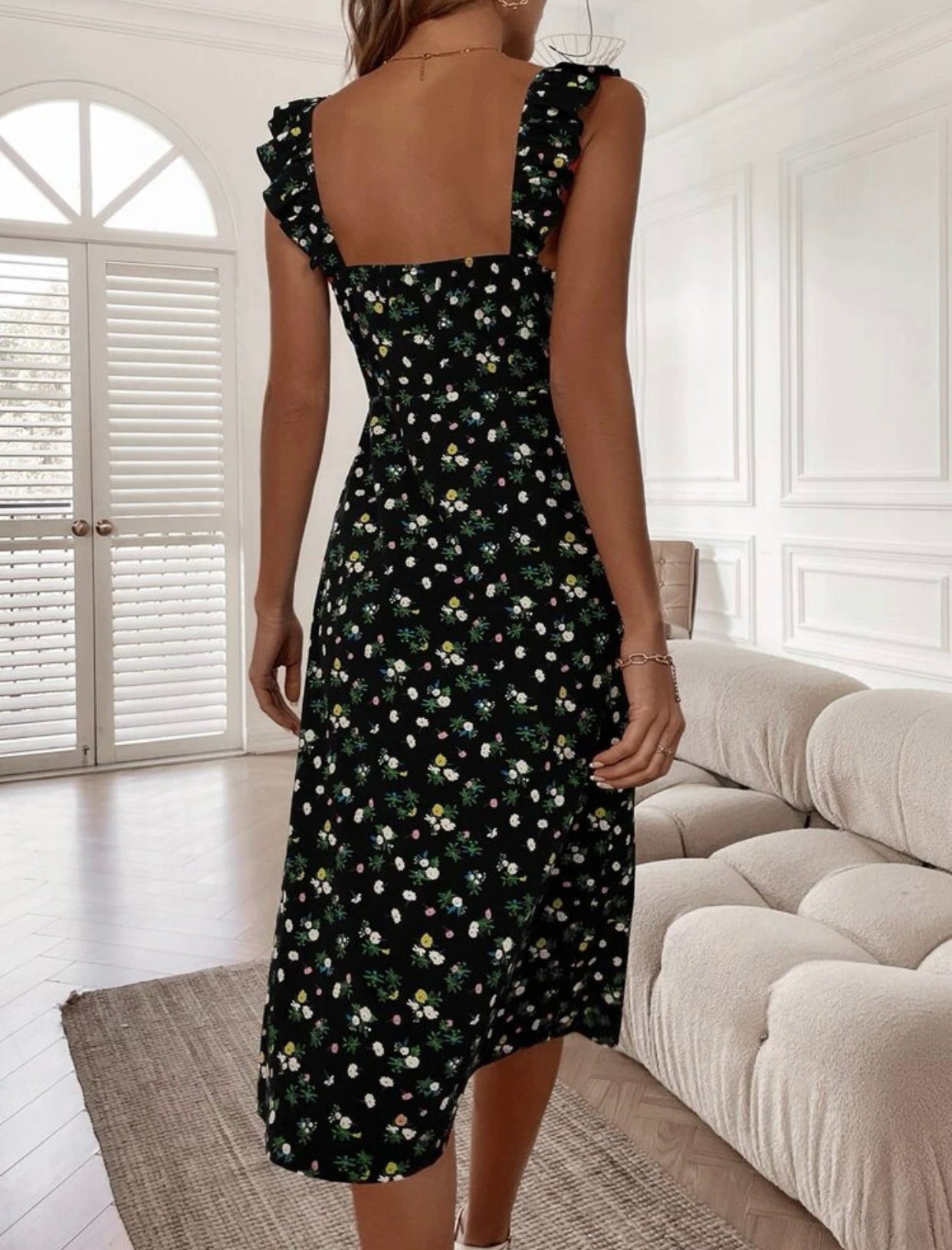 Ditsy floral print split thigh dress
