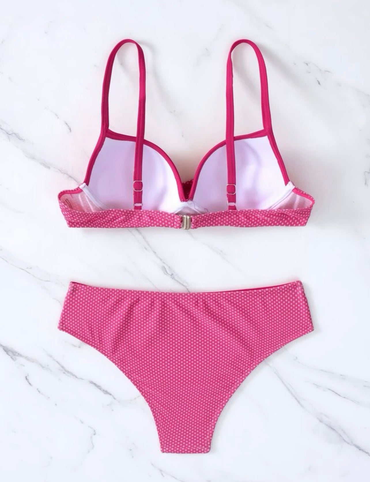 Polka Dot Print Contrast Binding Push Up Bikini Swimsuit