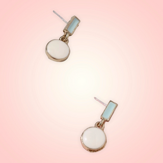 Blue and white round drop earrings