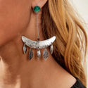 Lightweight, antique silver, eye catching, green, malachite inspired drop earrings
