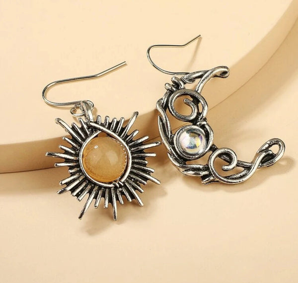 Sun and moon charm mismatched dangle earrings - Christina’s unique boutique LLC