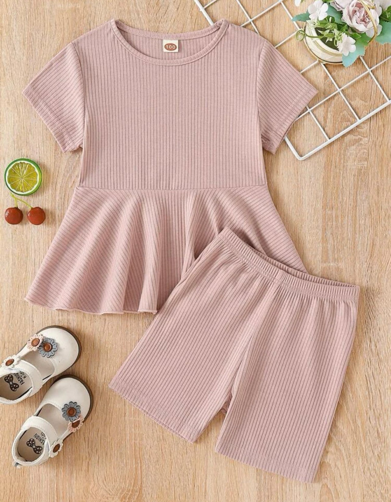 Toddler girls peplum hem tee & shorts