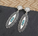 Carved metal turquoise decor drop earrings