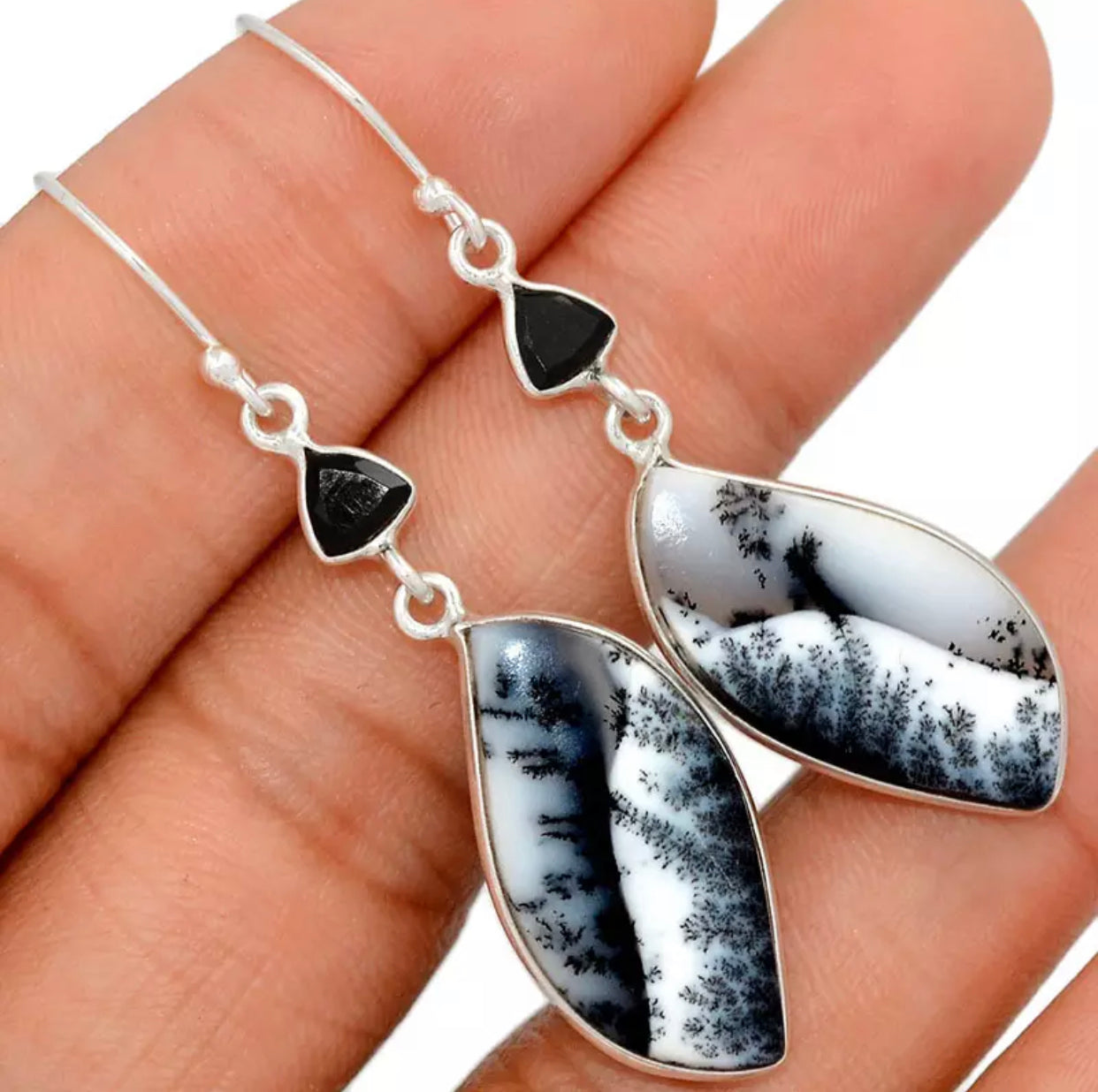 Lovely Black White Resin Stone Drop Earrings