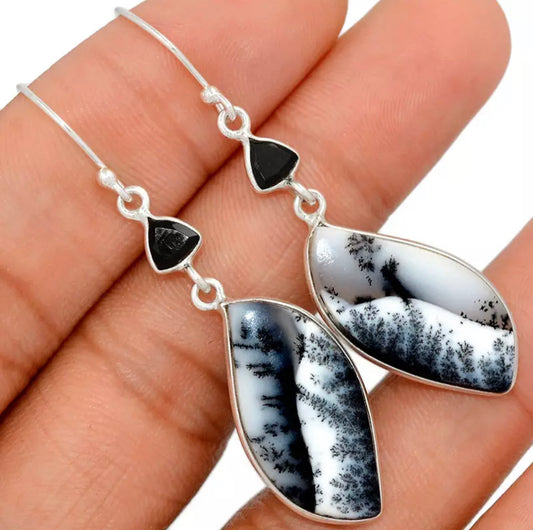 Lovely Black White Resin Stone Drop Earrings