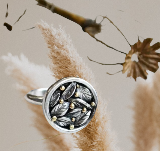 Vintage Punk Simple Wind Two Tone Leaf Ring Unisex Weekend Date Valentine's Day Gift Jewelry Metal Accessories Fidget Ring