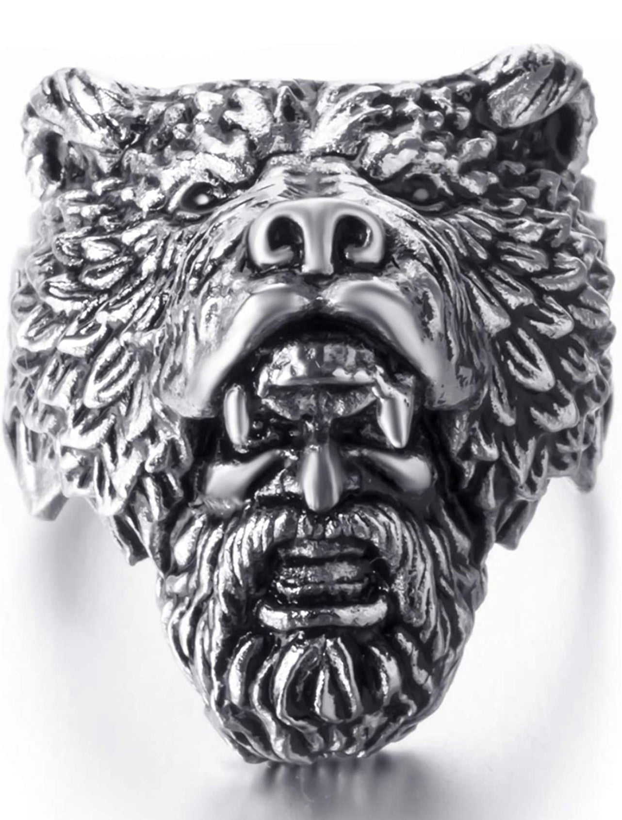 Stainless Steel Rings for Men Viking Bear Man Warrior Silver Black Titanium Biker Ring Charm Jewelry