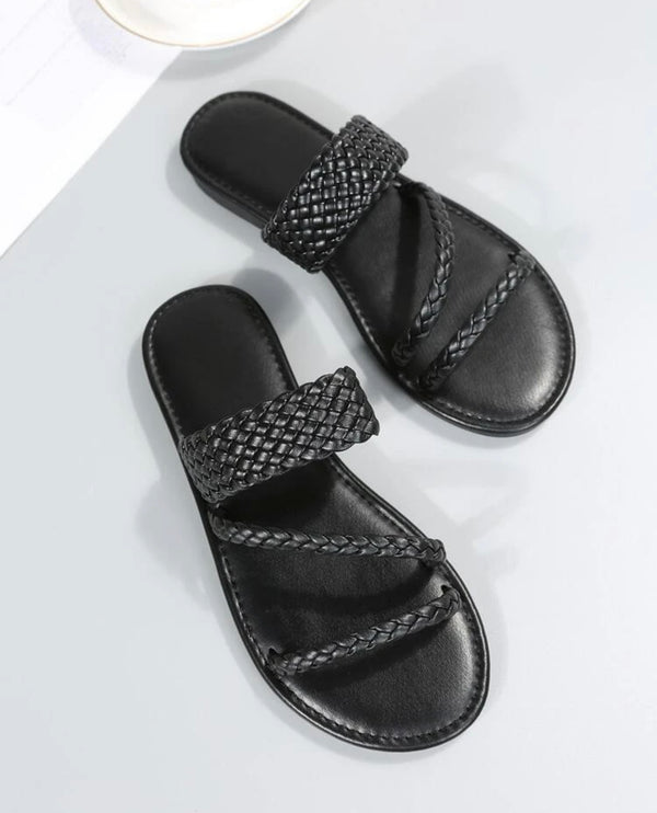 Braided detail slide sandals