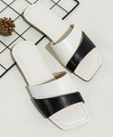 Two tone double strap slide sandals