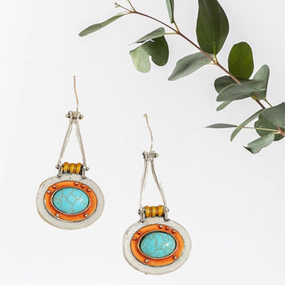 Turquoise decor oval drop earrings