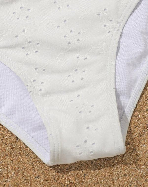 Girls 3 piece chevron print eyelet embroidered halter bikini swimsuit with cover up