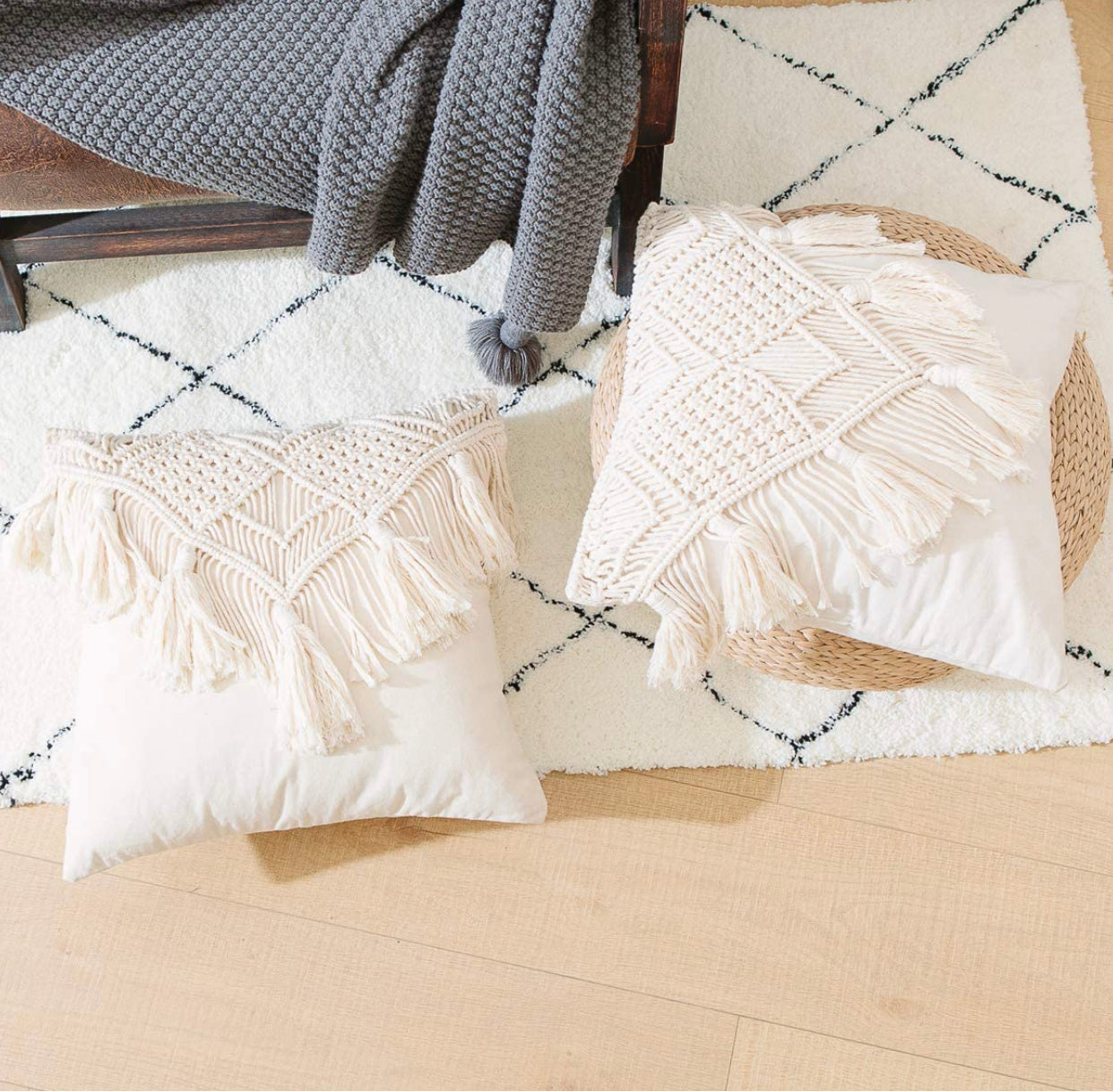 Throw Pillow Covers, Macrame Cushion Case, Woven Boho Cushion Cover