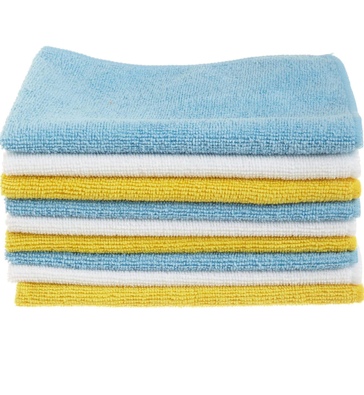 Microfiber Cleaning Cloths, Non-Abrasive, Reusable and Washable - Pack of 24, 12 x16-Inch, Blue, White and Yellow