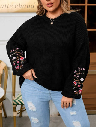 Curve & plus floral embroidered drop shoulder sweater