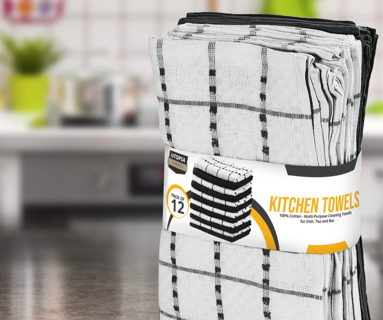 Kitchen Towels, 15 x 25 Inches, 100% Ring Spun Cotton. (12 pack)