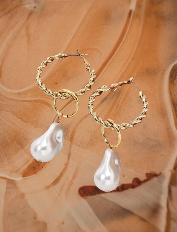 Faux pearl and gold coated dangle earrings