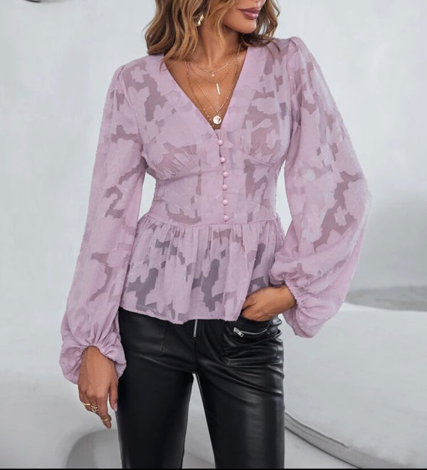 Chiffon bishop sleeve peplum blouse