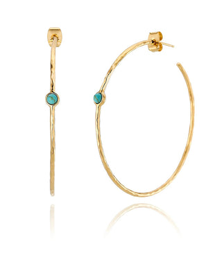 Blue Simulated Turquoise Gold Plated Brass Hoop Earrings