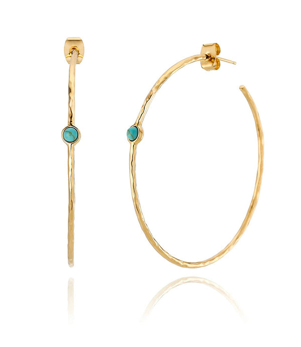 Blue Simulated Turquoise Gold Plated Brass Hoop Earrings