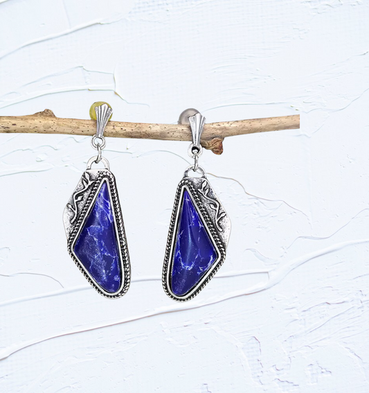 Vintage Triangle Navy Blue Natural Stone Earrings