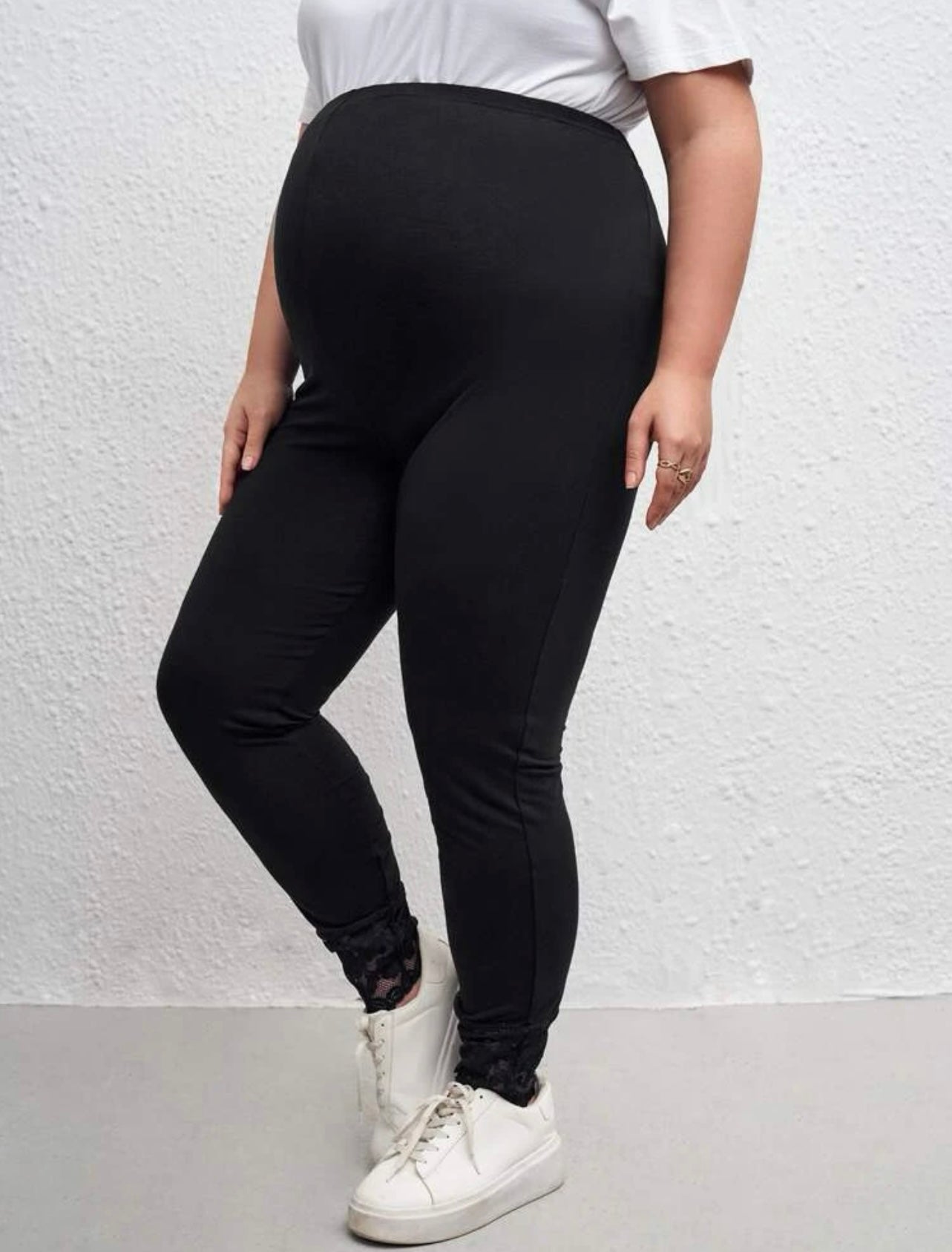 Maternity high waist contrast lace leggings