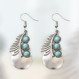 Beautiful composite turquoise feather decor dangle earrings