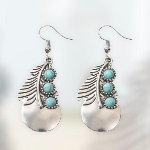 Beautiful composite turquoise feather decor dangle earrings