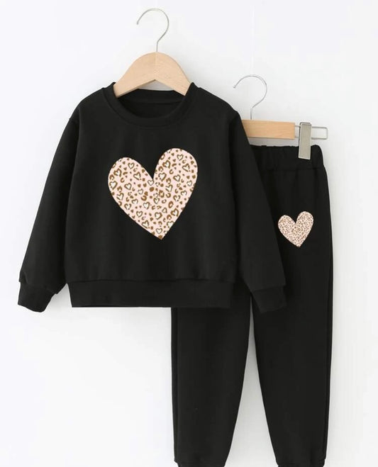 Toddler girls leopard and heart print pullover & sweat pants