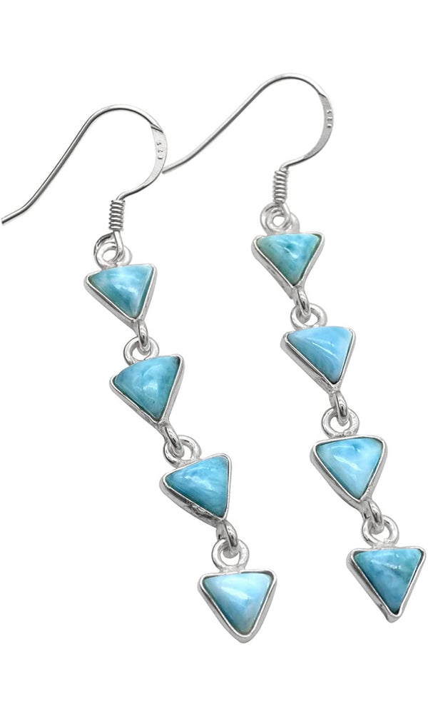 SILVER DESIGN Triangle Shaped Natural Larimar (7.50 Cts) Solid 925 Sterling Silver Gemstone Dangling Earrings Jewelry For Women or Girls