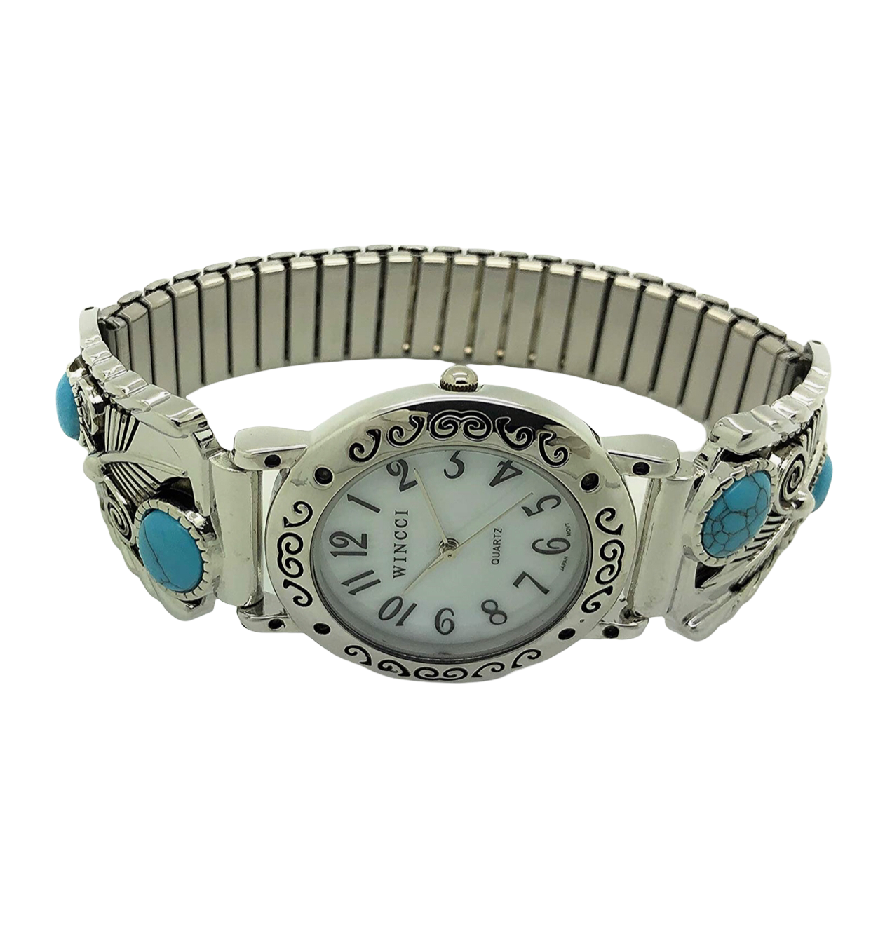 Unisex 35mm Turquoise Western Stretch Elastic Band Fashion Watch with Stones