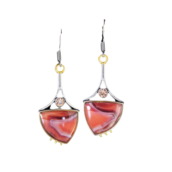 Beautiful carnelian stone inspired zircon two tone dangle earrings