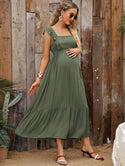 Maternity frill trim strap tied backless dress