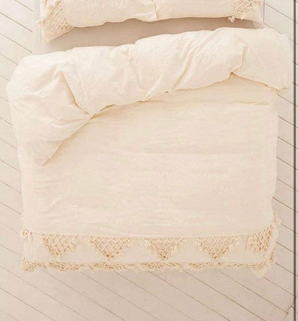 Beautiful cream fringe duvet cover. Sizes twin, queen and king. - Christina’s unique boutique LLC