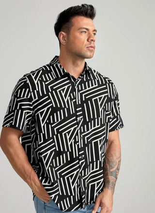 Extended sizes men random striped print shirt