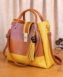 Color block tassel & bead decor top handle bag