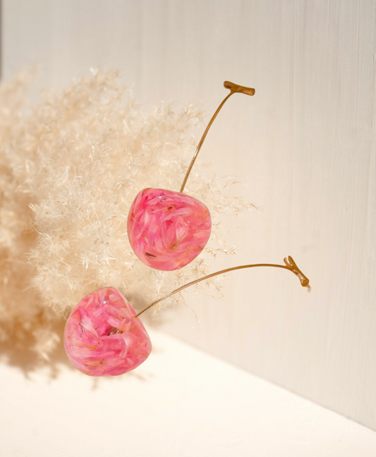 Pink  cherry fruit design stud earrings