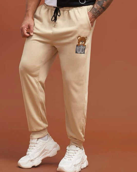 Extended sizes men bear print drawstring waist sweatpants