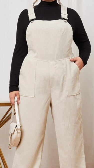 Plus slanted pockets corduroy overall