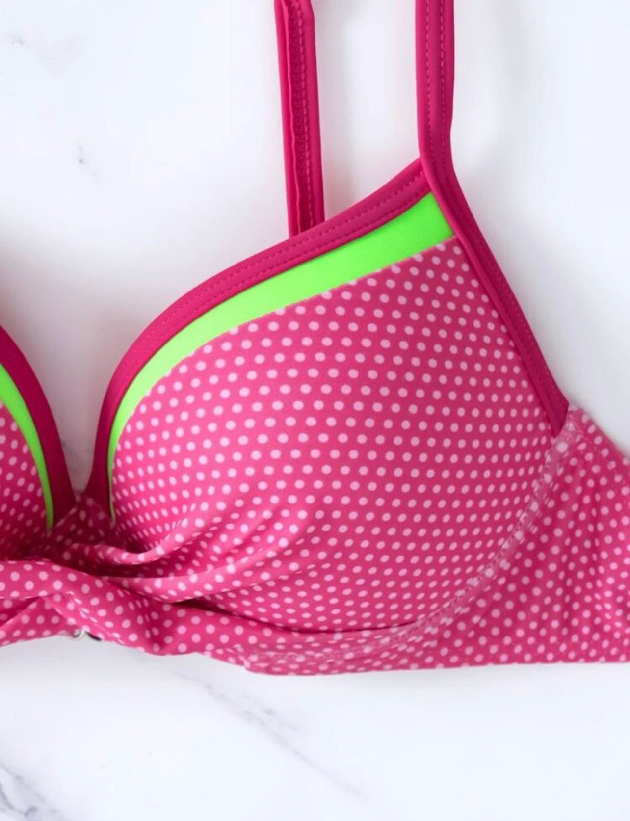 Polka Dot Print Contrast Binding Push Up Bikini Swimsuit