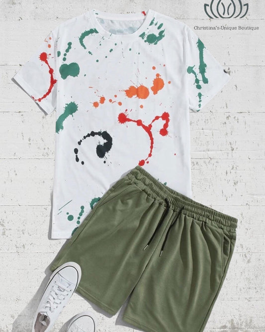 Men’s paint splash tee & shorts set - Christina’s unique boutique LLC
