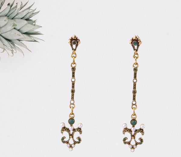 Gorgeous and elegant gold coated emerald drop earrings