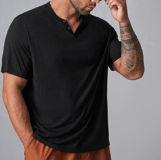 Extended sizes men solid notched neck t-shirt