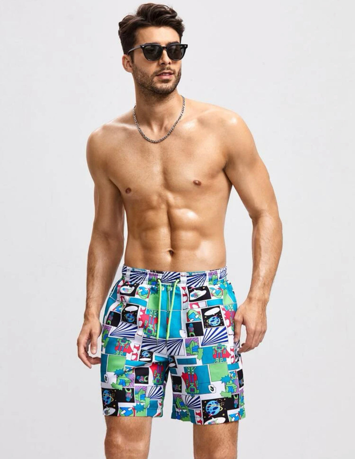 Men’s pop art print draw stone waist shorts