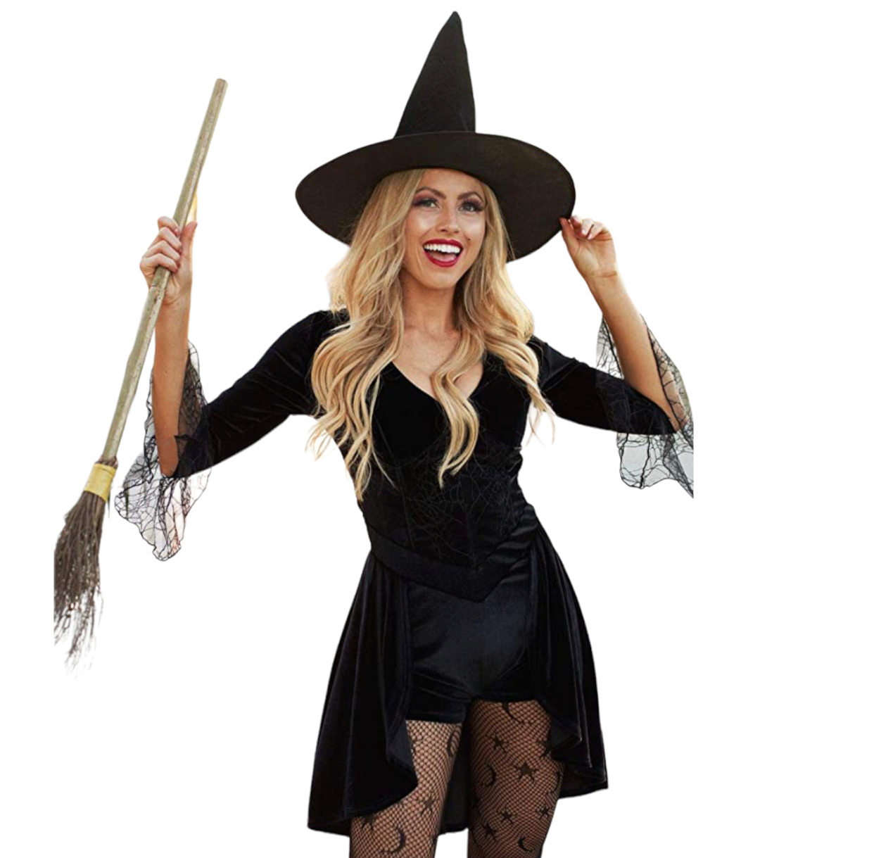 Tipsy Elves Women’s Halloween Black Witch Long Sleeve Bodysuit Costume with Classic Spooky Witch’s Hat