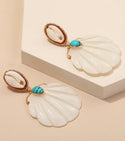 Shell decor turquoise and cream colored dangle earrings - Christina’s unique boutique LLC